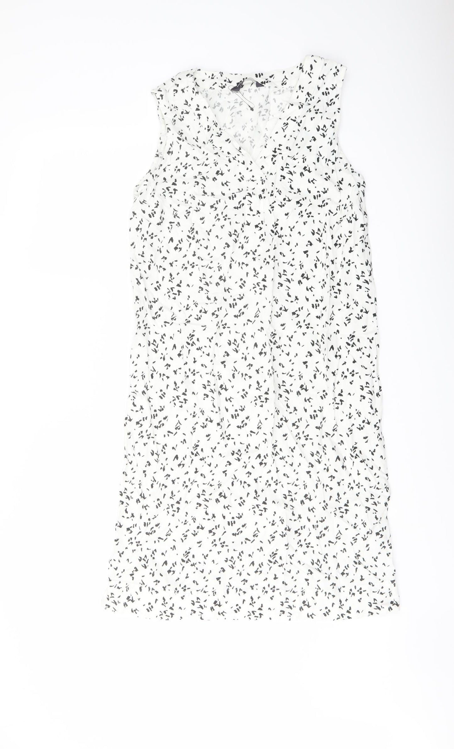 Marks and Spencer Womens White Geometric Linen Trapeze & Swing Size 8 V-Neck Pullover