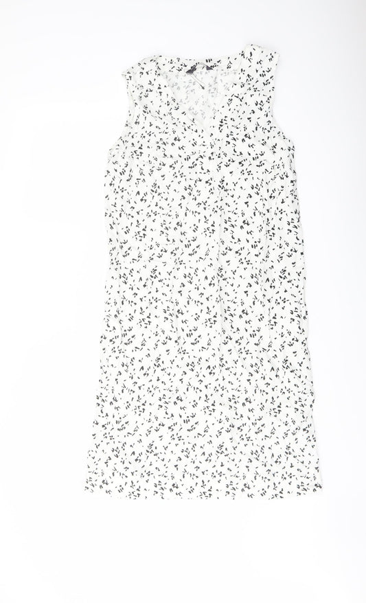 Marks and Spencer Womens White Geometric Linen Trapeze & Swing Size 8 V-Neck Pullover