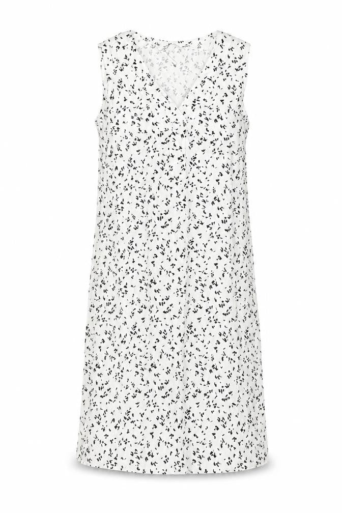 Marks & Spencer Womens White Geometric Linen Trapeze & Swing Size 8 V-Neck Pullover
