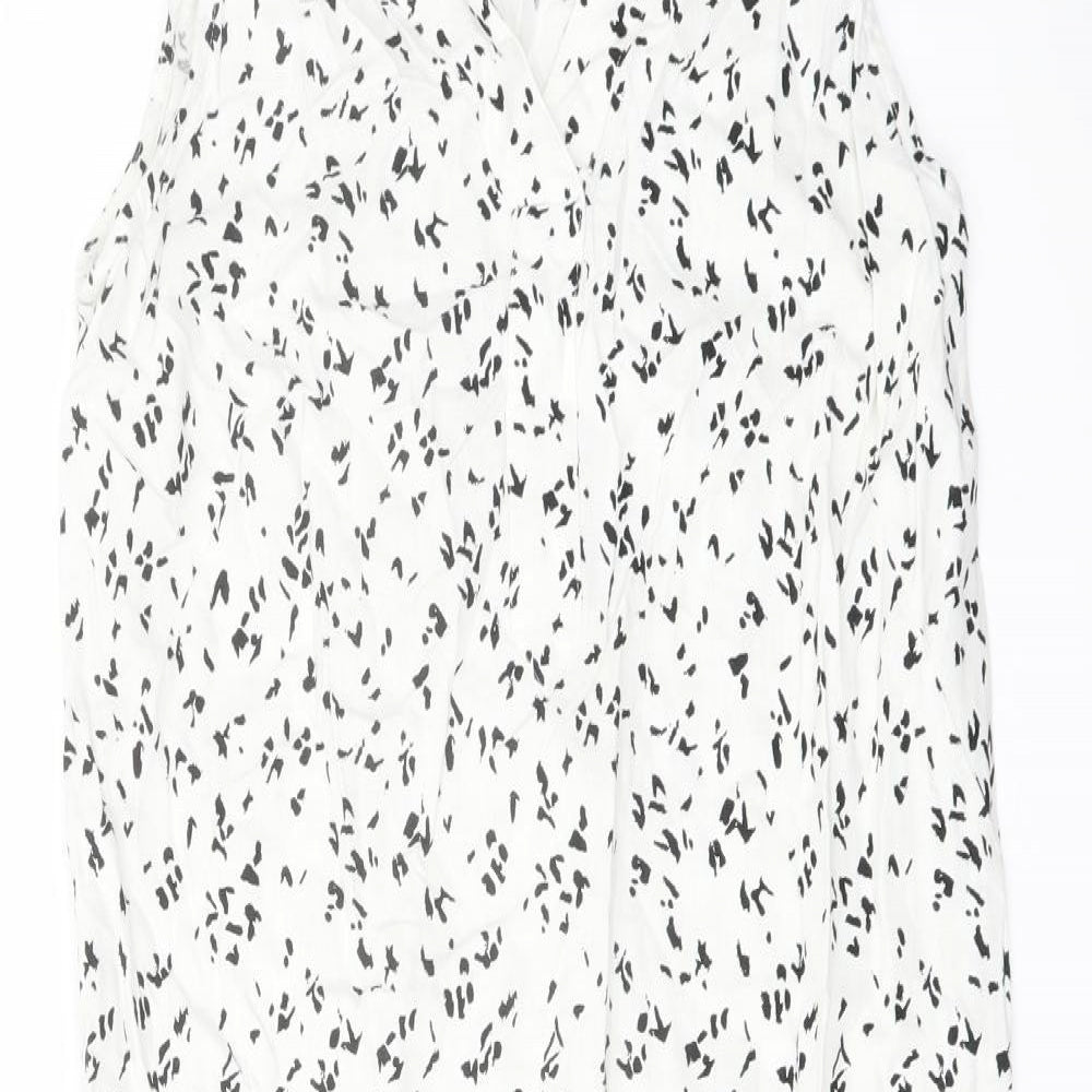 Marks and Spencer Womens White Geometric Linen Trapeze & Swing Size 8 V-Neck Pullover