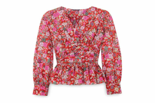 Marks and Spencer Womens Multicoloured Floral Polyester Basic Blouse Size 6 V-Neck