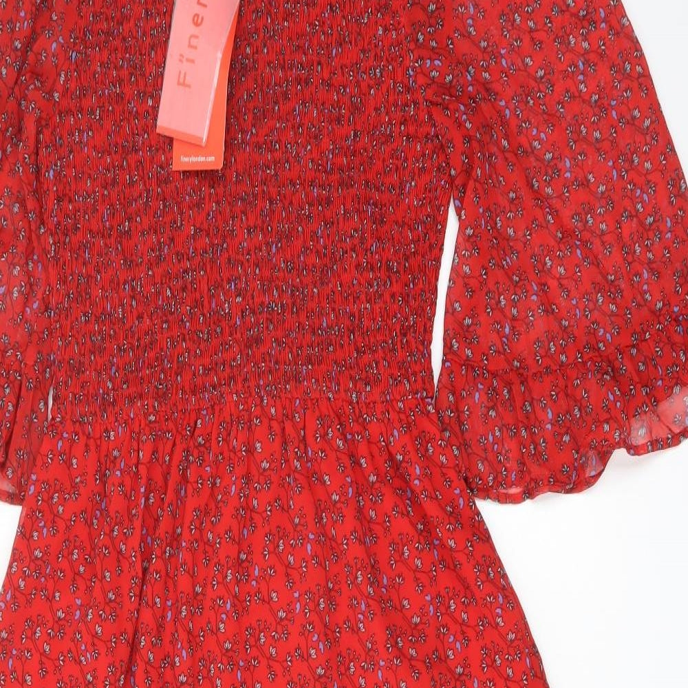 Finery Womens Red Floral Polyester A-Line Size 8 Mock Neck Pullover