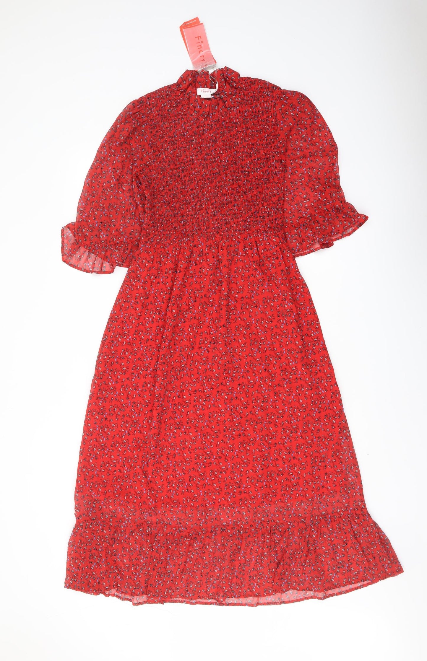 Finery Womens Red Floral Polyester A-Line Size 8 Mock Neck Pullover