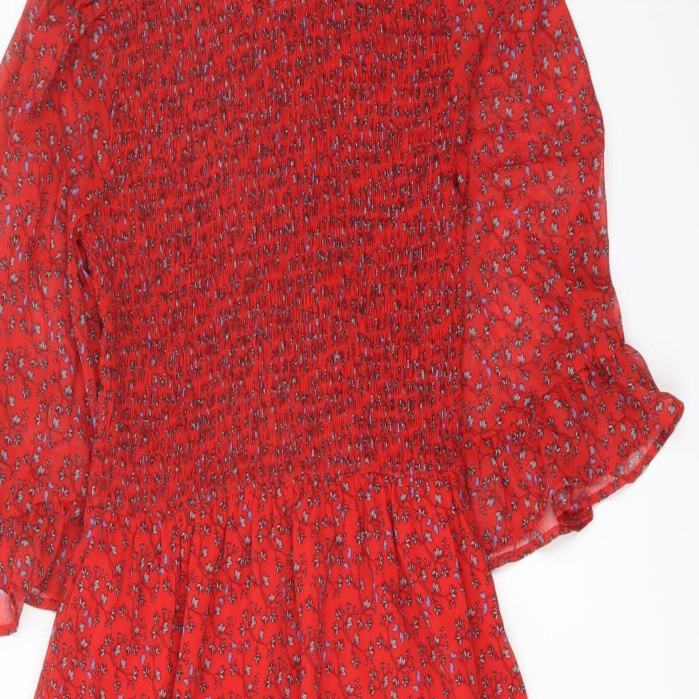 Finery Womens Red Floral Polyester A-Line Size 8 Mock Neck Pullover