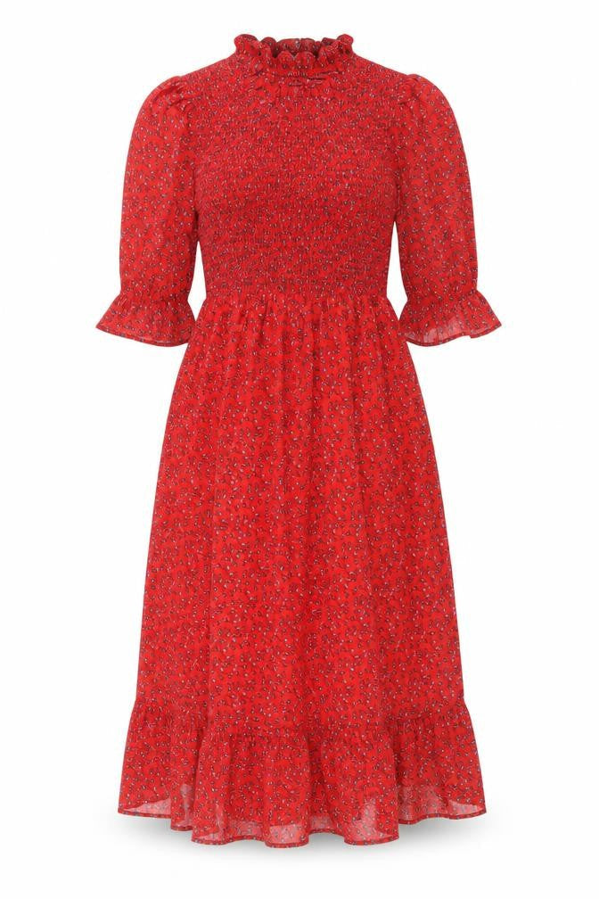 Finery Womens Red Floral Polyester A-Line Size 8 Mock Neck Pullover