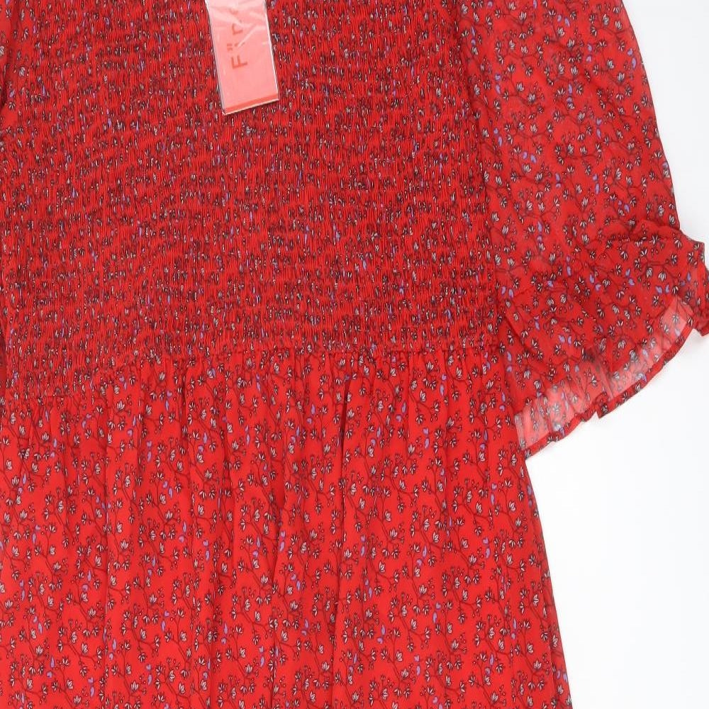 Finery Womens Red Floral Polyester A-Line Size 18 Mock Neck Pullover
