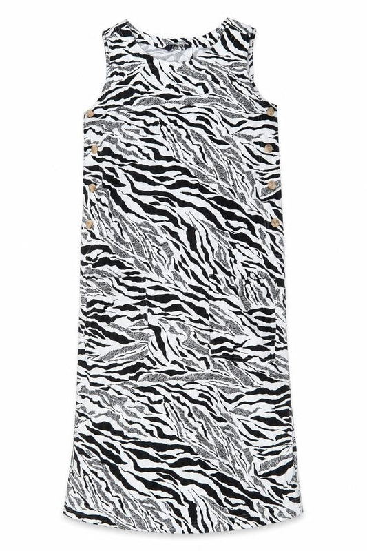 Marks & Spencer Womens White Animal Print Linen Trapeze & Swing Size 6 Round Neck Button
