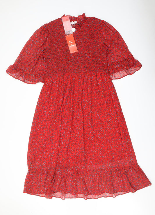 Finery Womens Red Floral Polyester A-Line Size 16 Mock Neck Pullover