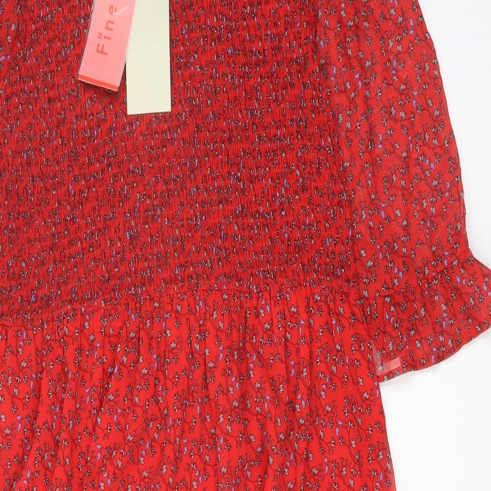 Finery Womens Red Floral Polyester A-Line Size 16 Mock Neck Pullover