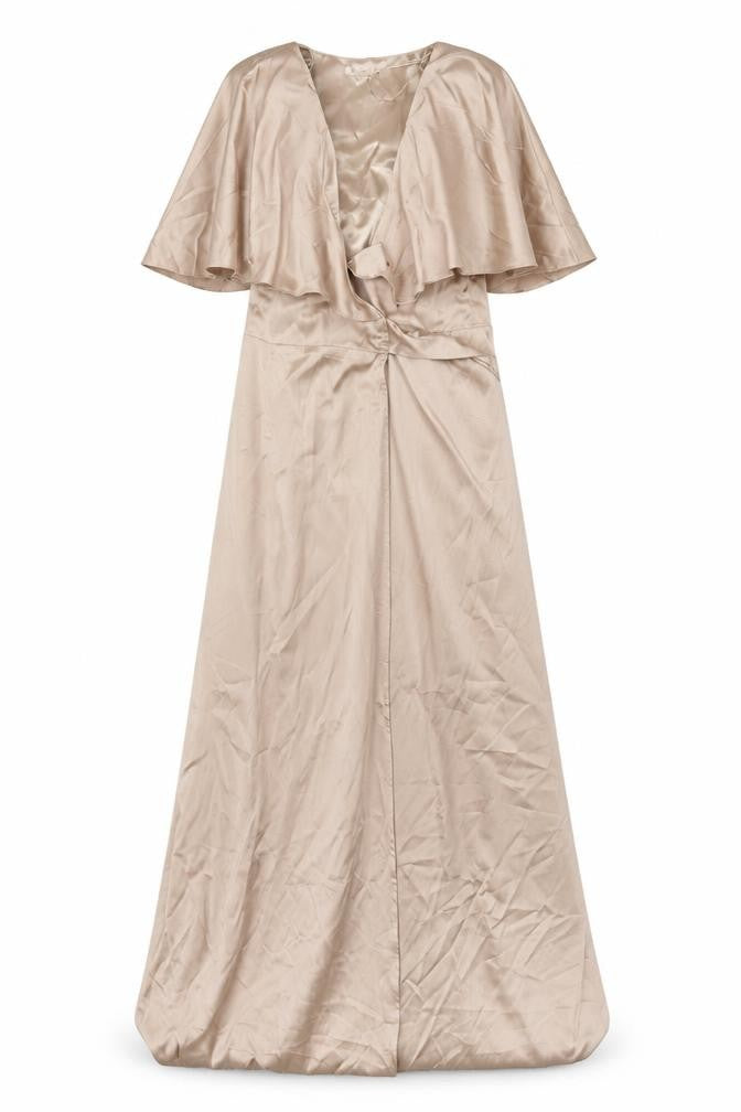 Chi Chi Womens Beige Polyester Ball Gown Size 10 V-Neck Tie - Cape Detail