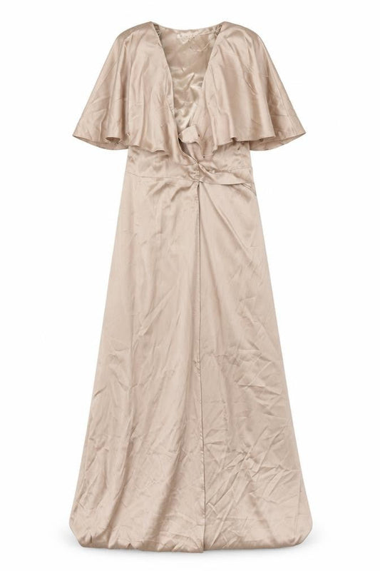 Chi Chi Womens Beige Polyester Ball Gown Size 10 V-Neck Tie - Cape Detail