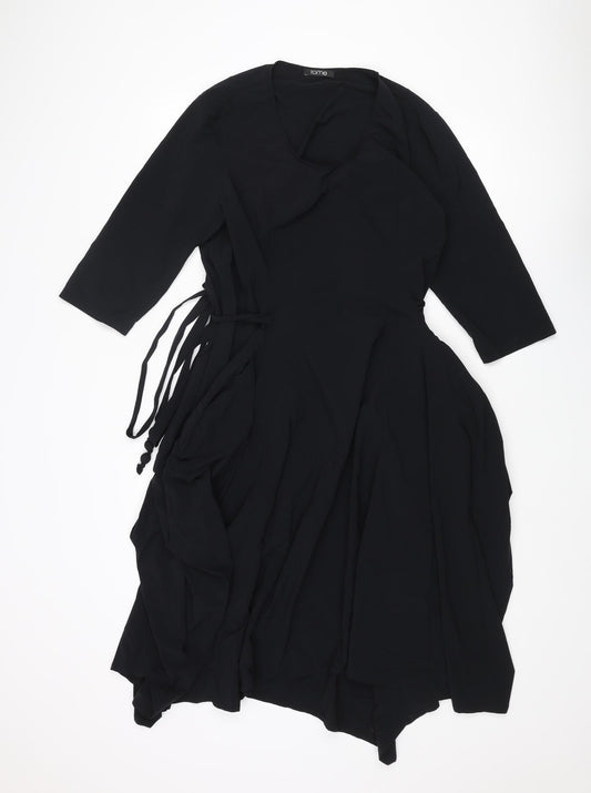 Tomo Womens Black Polyamide Fit & Flare Size 10 Round Neck Pullover - Tie Detail