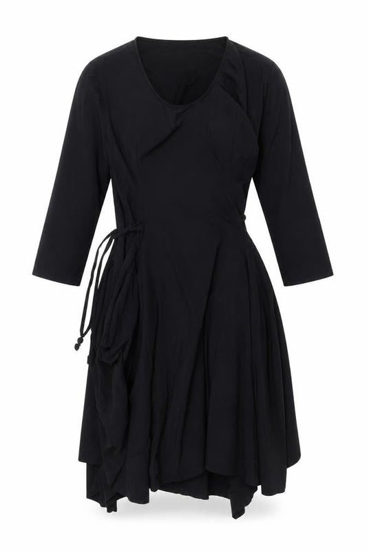 Tomo Womens Black Polyamide Fit & Flare Size 10 Round Neck Pullover - Tie Detail