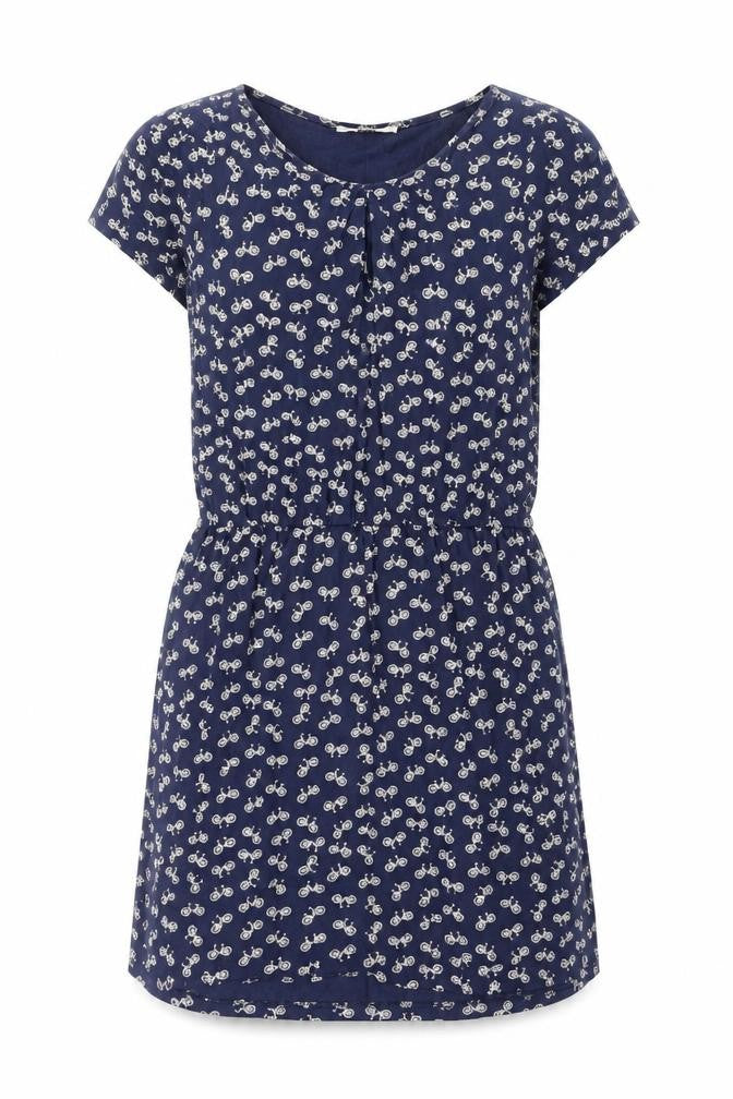 Oasis Womens Blue Geometric Viscose A-Line Size S Round Neck Pullover - Bicycle Pattern