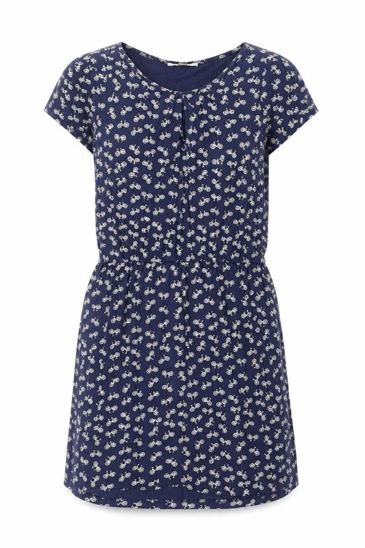 Oasis Womens Blue Geometric Viscose A-Line Size S Round Neck Pullover - Bicycle Pattern