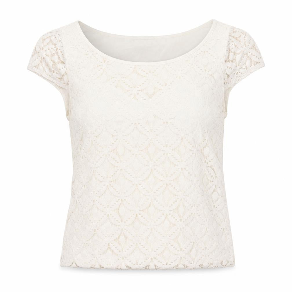 Warehouse Womens Ivory Geometric Cotton Basic Blouse Size 10 Round Neck