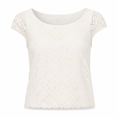 Warehouse Womens Ivory Geometric Cotton Basic Blouse Size 10 Round Neck