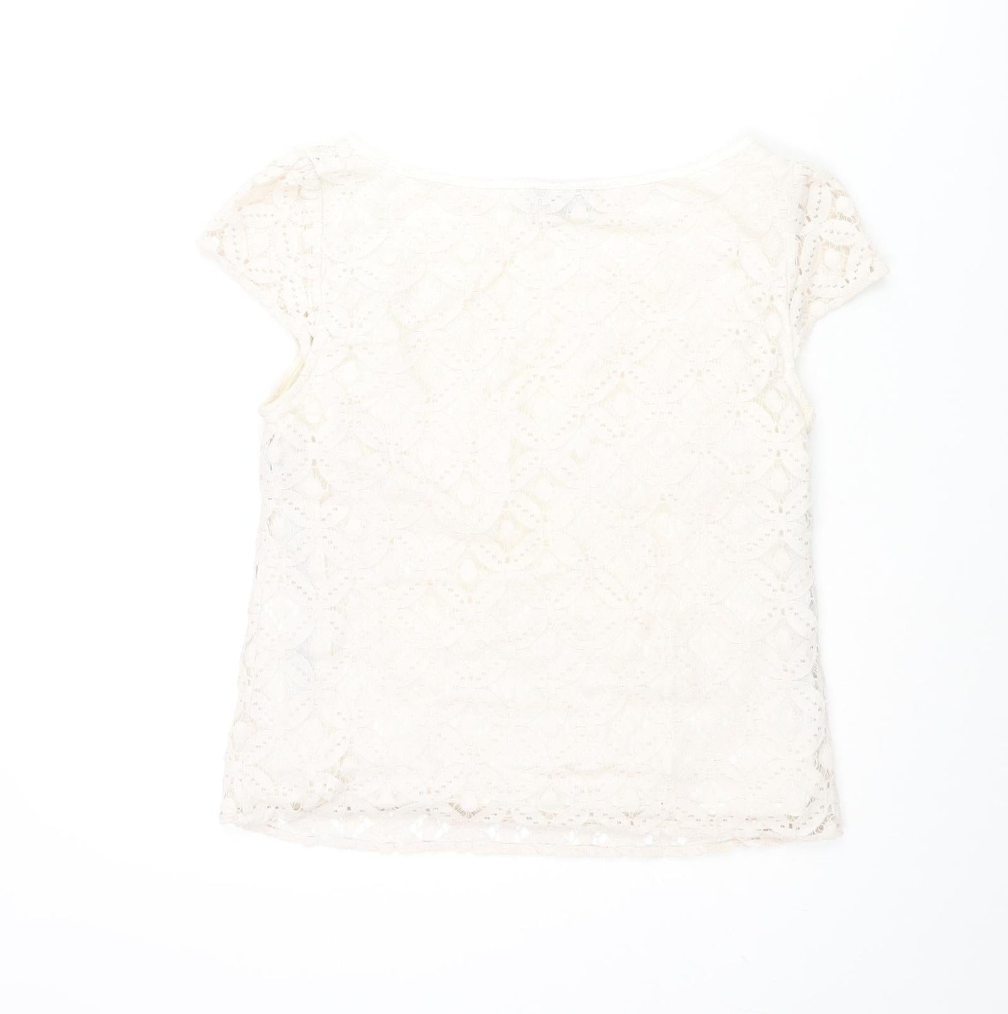 Warehouse Womens Ivory Geometric Cotton Basic Blouse Size 10 Round Neck