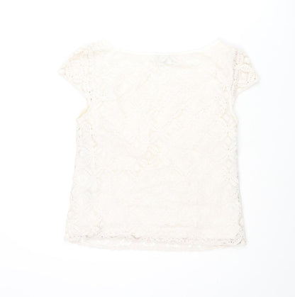 Warehouse Womens Ivory Geometric Cotton Basic Blouse Size 10 Round Neck
