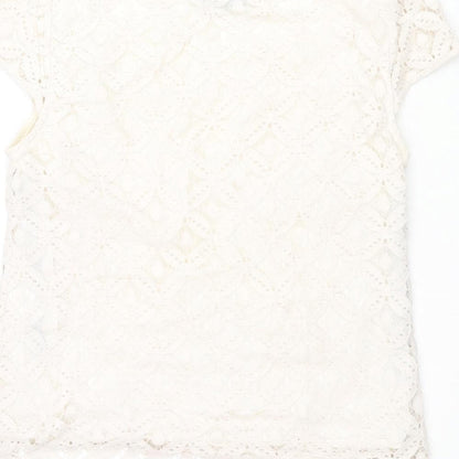 Warehouse Womens Ivory Geometric Cotton Basic Blouse Size 10 Round Neck
