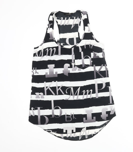 River Island Womens Black Striped Polyester Camisole Tank Size 6 Scoop Neck - Text Print