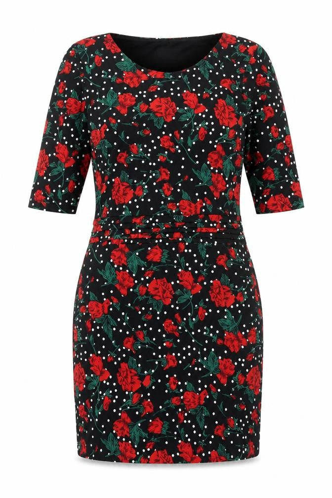 Stylist Pick Womens Black Floral Polyester Bodycon Size 10 Round Neck Pullover