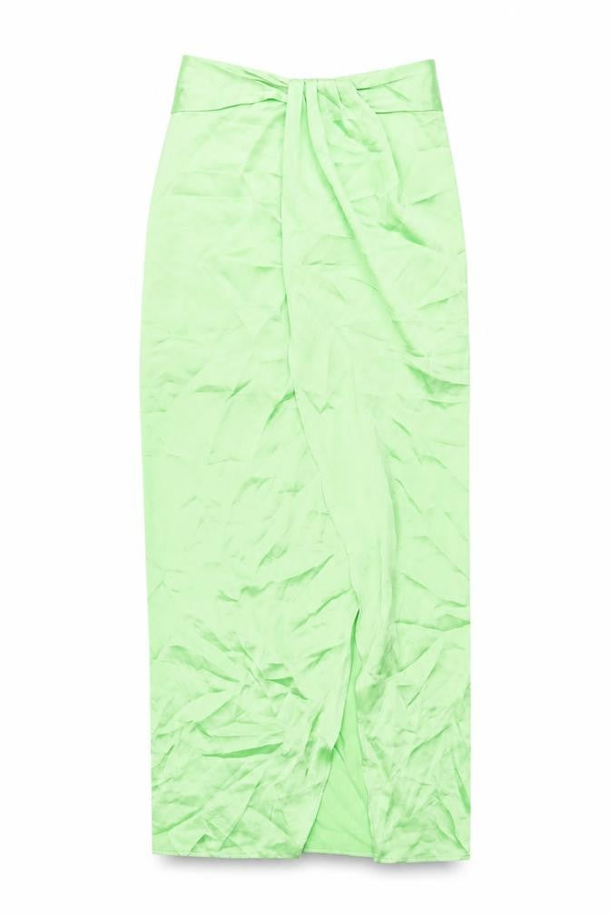 Zara Womens Green Polyester Maxi Skirt Size XS Zip - Wrap Style