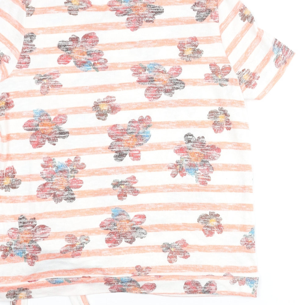 Bonmarché Womens Multicoloured Round Neck Striped Polyester Pullover Jumper Size 16 - Tie Detail Floral Print