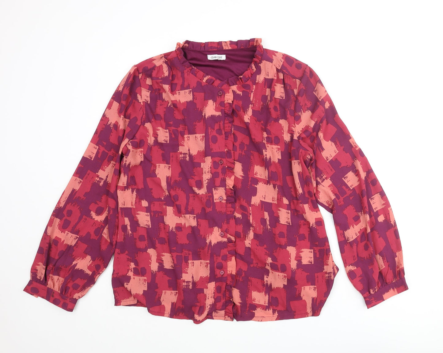 Damart Womens Purple Geometric Polyester Basic Blouse Size 14 Mock Neck - Frill