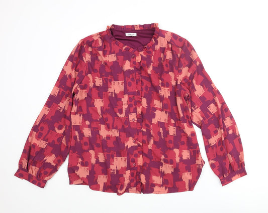 Damart Womens Purple Geometric Polyester Basic Blouse Size 14 Mock Neck - Frill