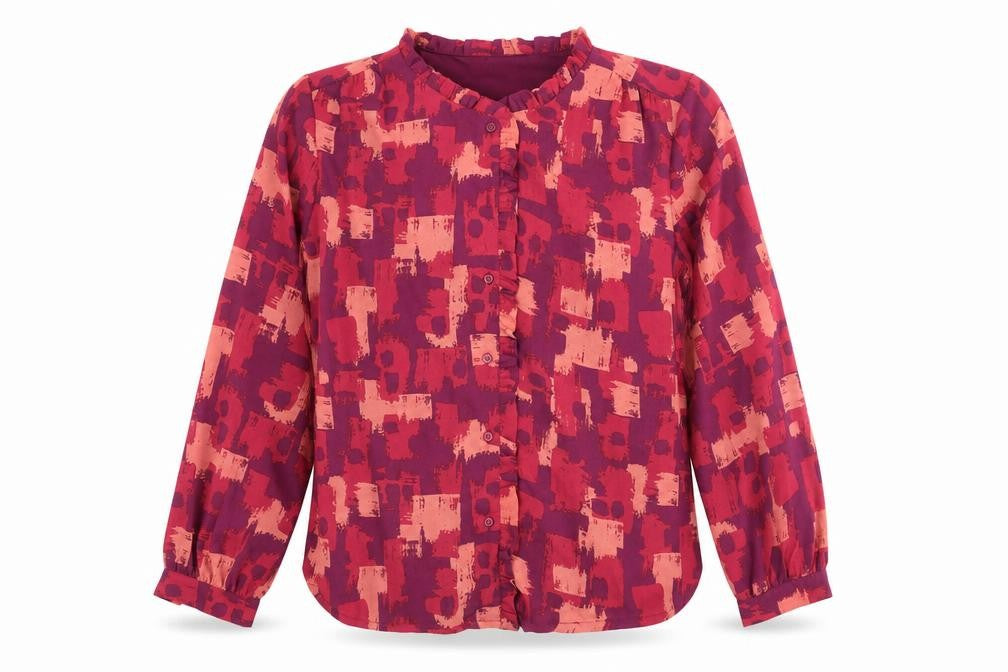 Damart Womens Purple Geometric Polyester Basic Blouse Size 14 Mock Neck - Frill