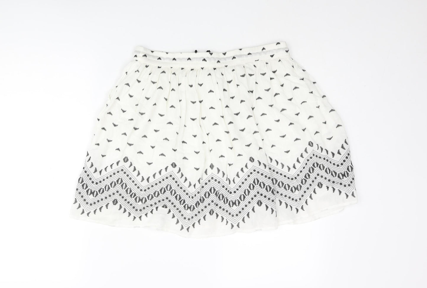 Pimkie Womens Ivory Geometric Viscose A-Line Skirt Size L Drawstring