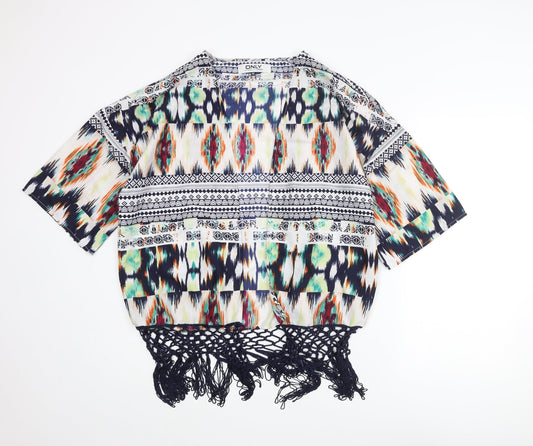 Only Womens Multicoloured Geometric Polyester Kimono Blouse Size 14 V-Neck - Fringe Hem