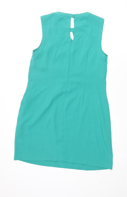 Oasis Womens Green Polyester Shift Size 14 Round Neck Button - Cut Out Detail