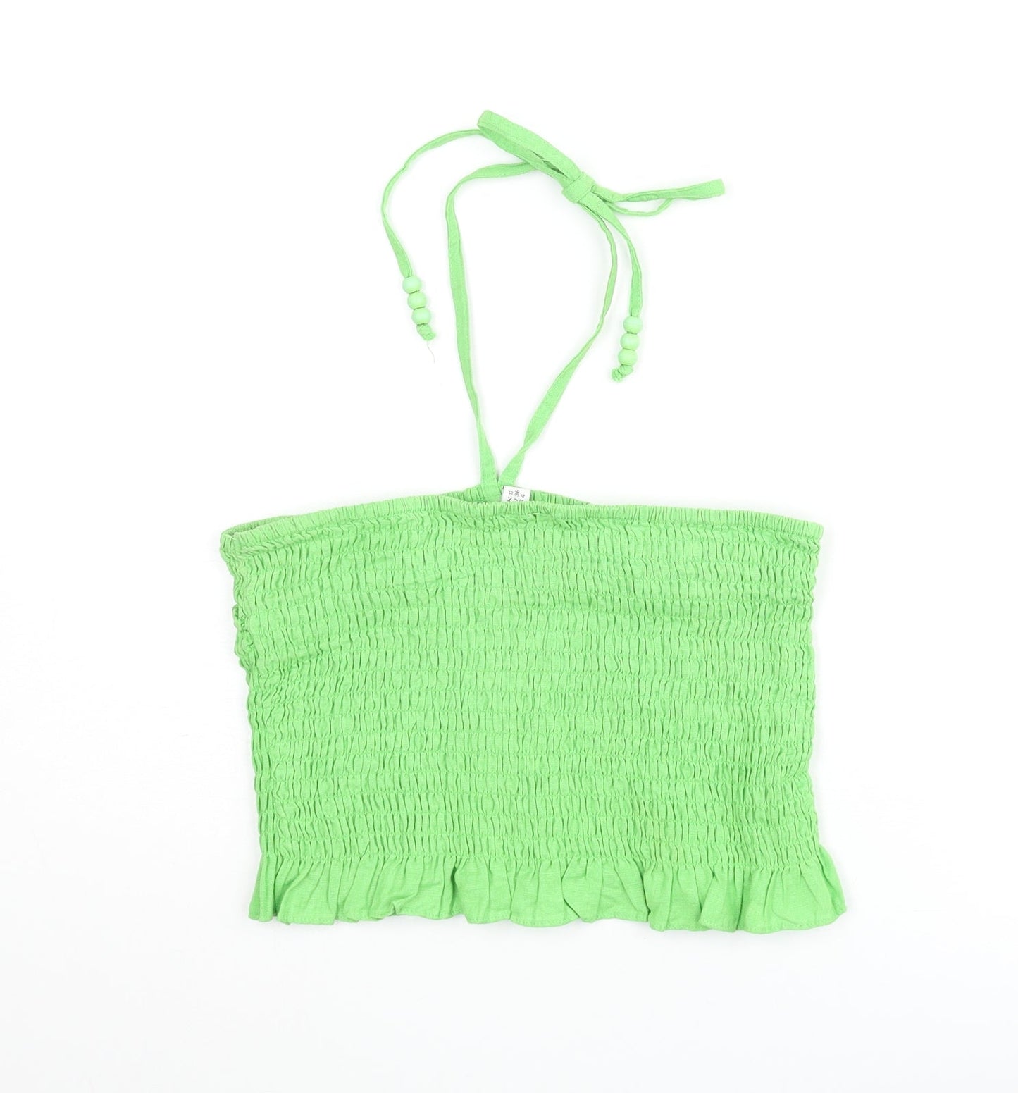 COLLUSION Womens Green Cotton Cropped Blouse Size 8 Halter - Beaded Straps