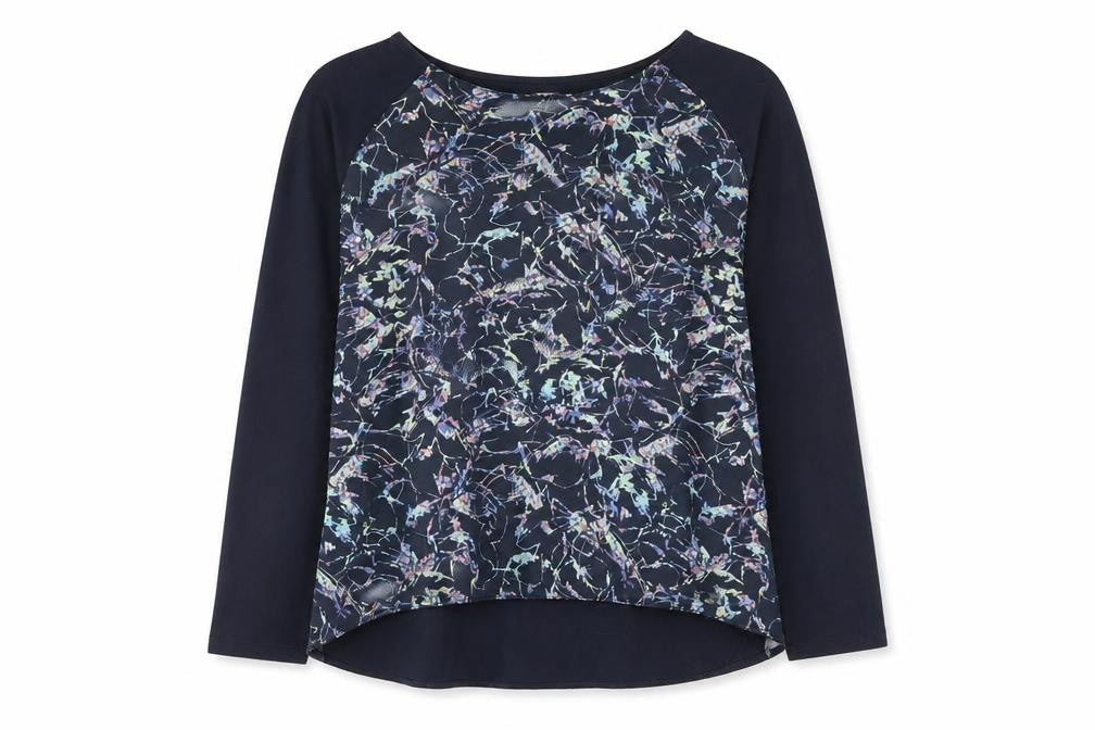 DASH Womens Blue Polyester Basic Blouse Size 14 Round Neck - Geometric Print