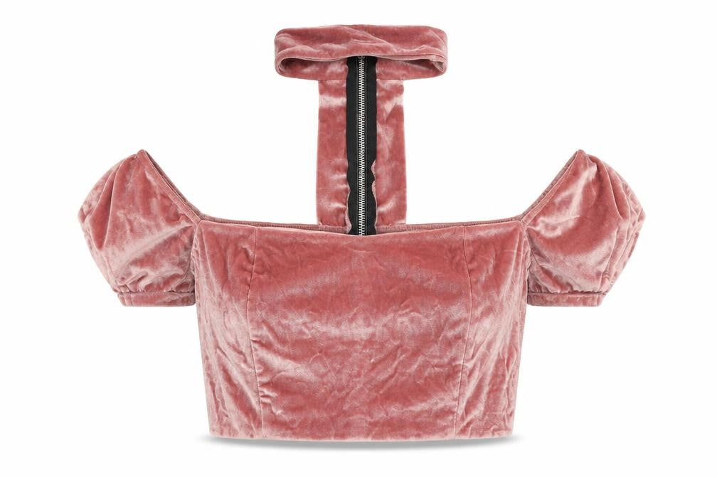 Missguided Womens Pink Polyester Cropped Blouse Size 14 Square Neck - Mock Neck Detail