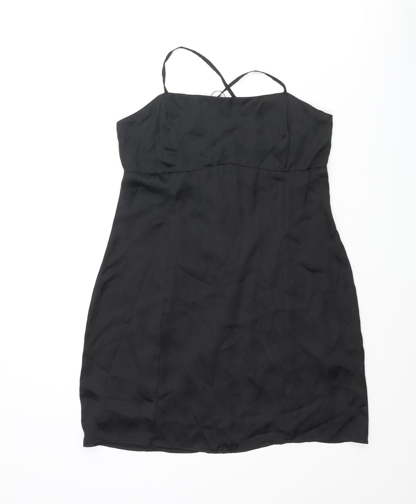 Pull&Bear Womens Black Polyester Mini Size M Square Neck Zip - Lace Up Back