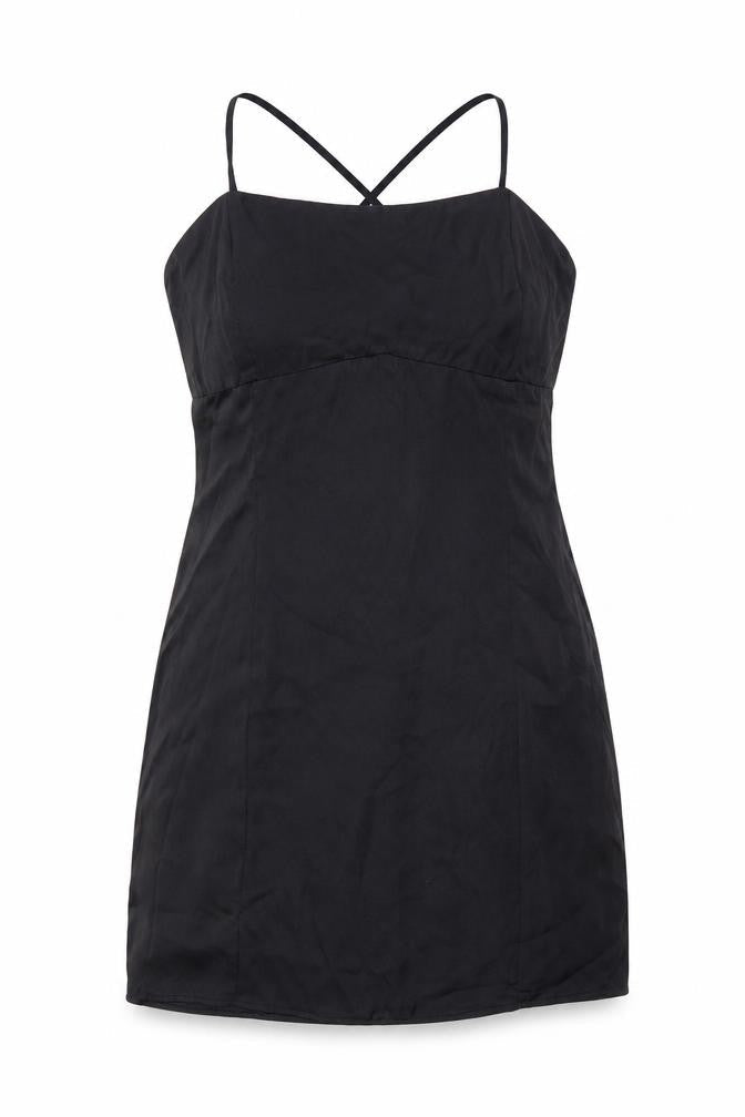 Pull&Bear Womens Black Polyester Mini Size M Square Neck Zip - Lace Up Back