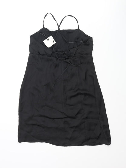 Pull&Bear Womens Black Polyester Mini Size M Square Neck Zip - Lace Up Back