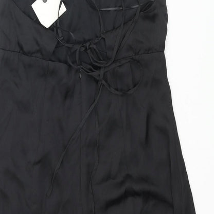 Pull&Bear Womens Black Polyester Mini Size M Square Neck Zip - Lace Up Back