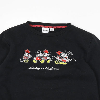 Preloved Disney Womens Black Polyester Pullover Sweatshirt Size 6 Pullover - Size 6-8, Mickey and Minnie - Detail