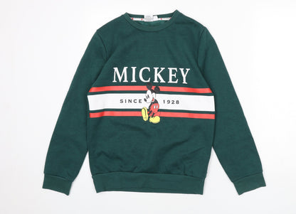 Preloved Disney Womens Green Polyester Pullover Sweatshirt Size 6 Pullover - Size 6-8, Mickey Mouse - Front