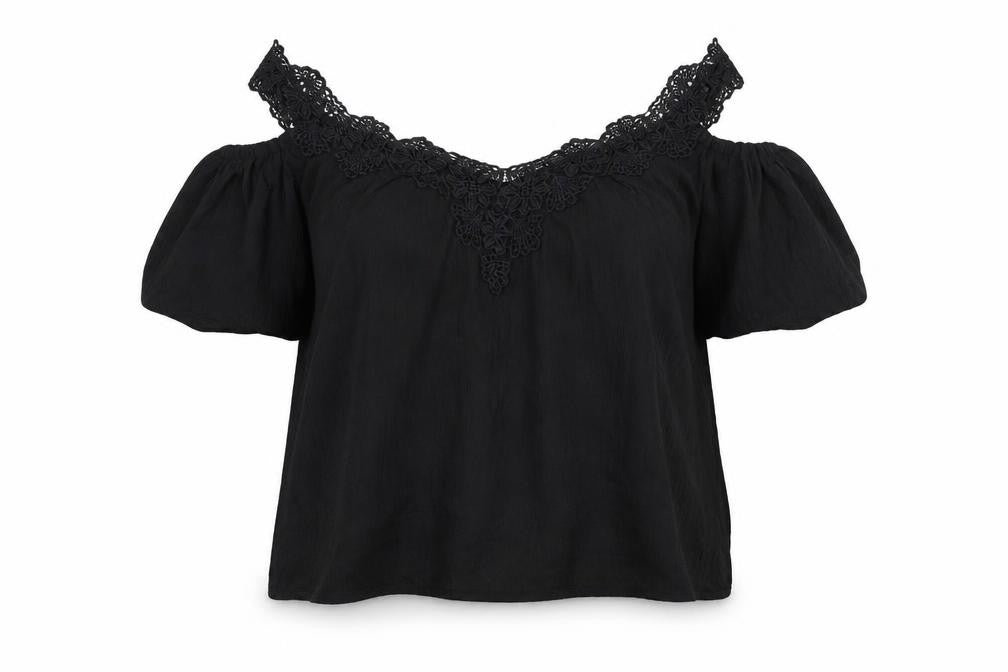 Julipa Womens Black Viscose Basic Blouse Size 14 V-Neck - Lace Trim