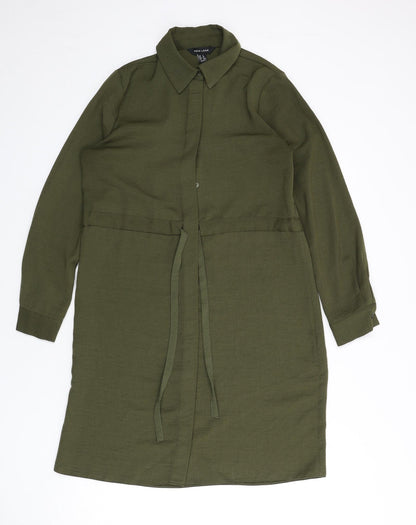 New Look Womens Green Polyester Sheath Size 8 Collared Button - Tie Detail