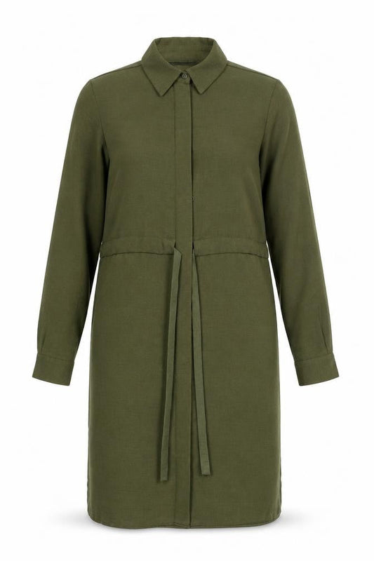 New Look Womens Green Polyester Sheath Size 8 Collared Button - Tie Detail
