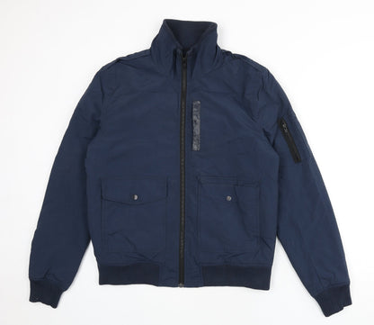 Additional front view of ASOS men’s blue bomber jacket jacket, size M, zip