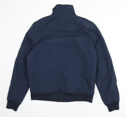 Back view of ASOS men’s blue bomber jacket jacket, size M, zip