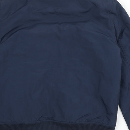 Brand and care label for ASOS men’s blue bomber jacket jacket, size M, zip