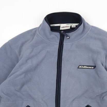 Close-up detail of Ellesse women’s blue jacket, size UK 14, zip